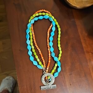 Source Unknown Multicolor Beaded Necklace with Silver Accent